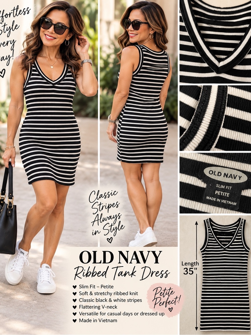 OLD NAVY: Black & White Striped Ribbed Tank Dress